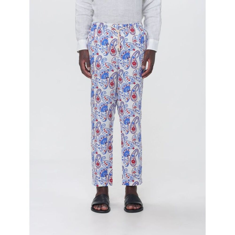 Straight-Leg Ethnic Pattern Linen Trousers Peninsula With Drawstring